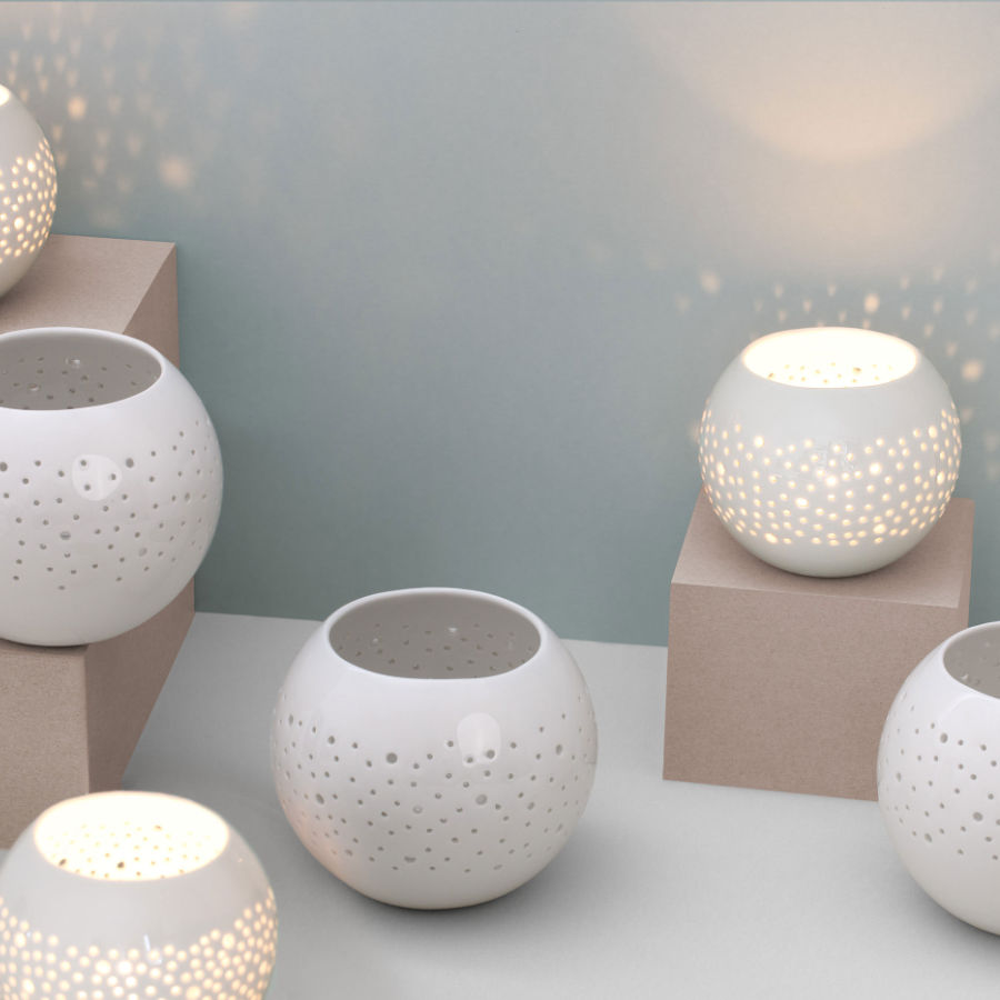 Porcelain Sphere Tealight Holder – handcrafted in Berlin – feinesweißes Porzellanmanufaktur
