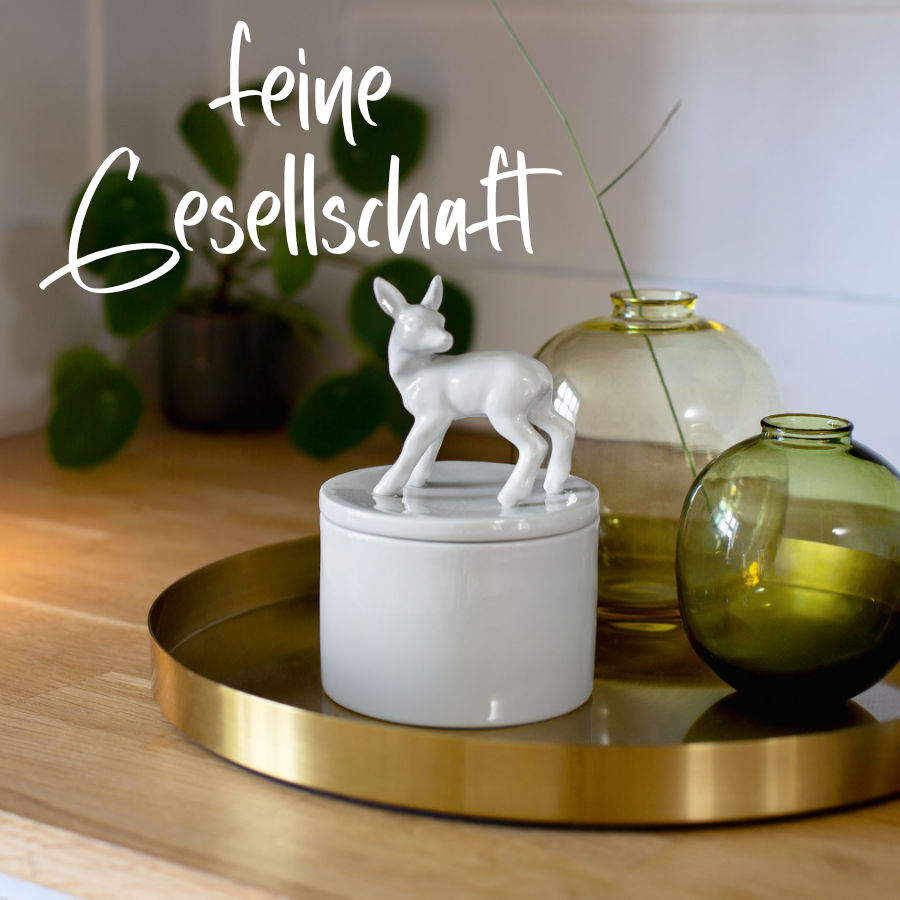 Porzellandose mit Rehkitz handgefertigt in Berlin von feines weisses