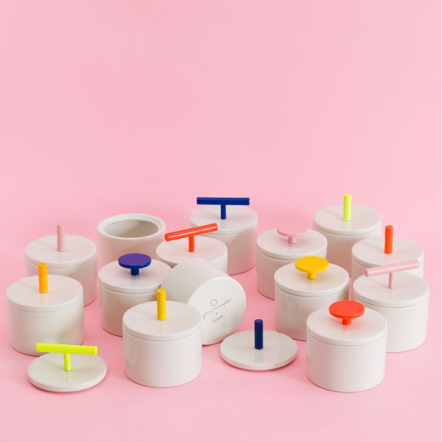 Porzellandosen KNOB, PIN, HOOK gemischte Farben neon von feinesweißes x kolor