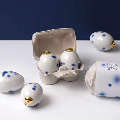 Porzellan Oster Eier mit blauen Tupfen von feinesweisses Berlin